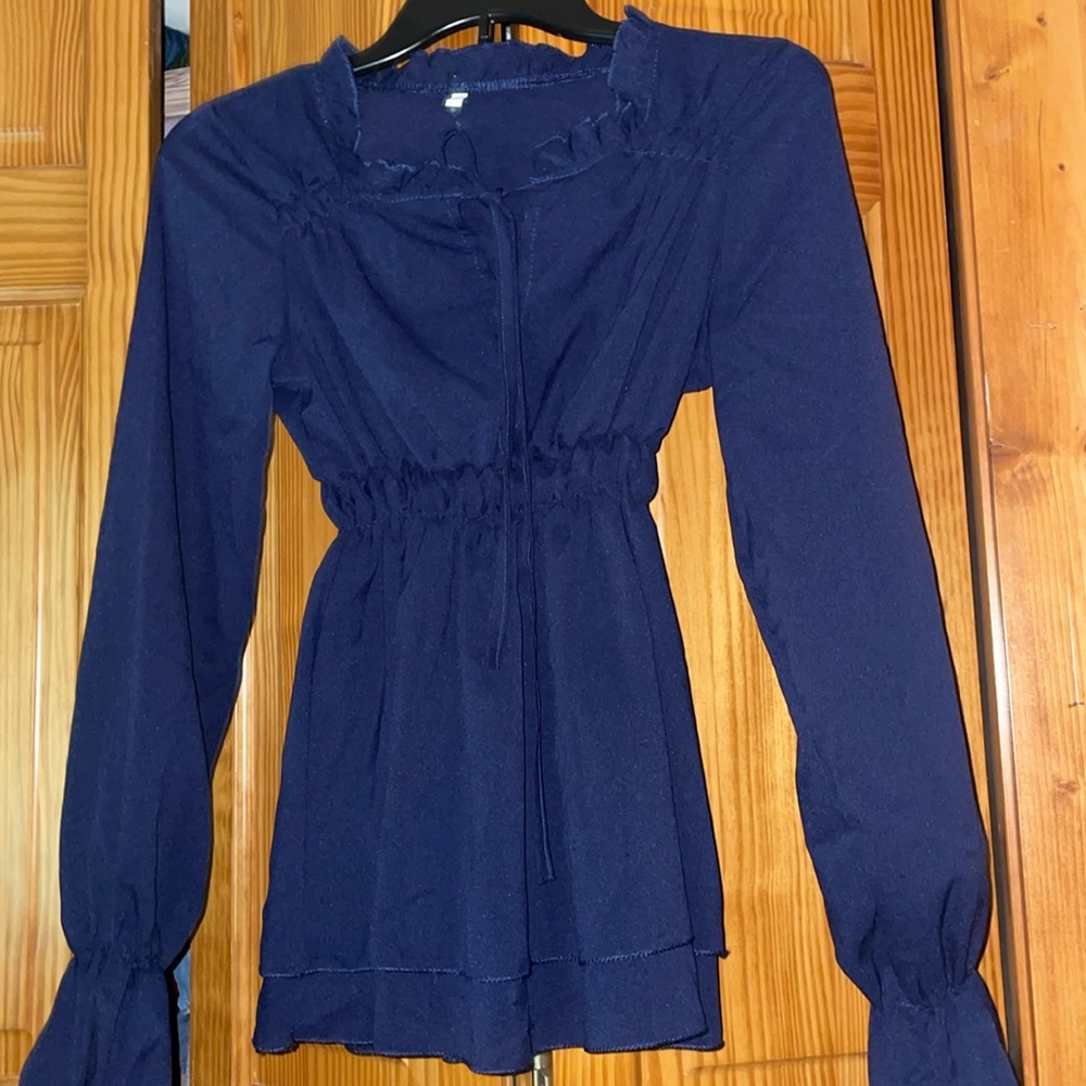 Discovery Blue Ruffled Long Sleeve Blouse